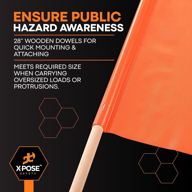 xpose safety Orange Safety Flags, 18” x 18” Square Warning Flags with 28” Wooden Staff, 12-Pack for Wide Loads, Truck Towing, Roof Work & Caution Use - Image 5